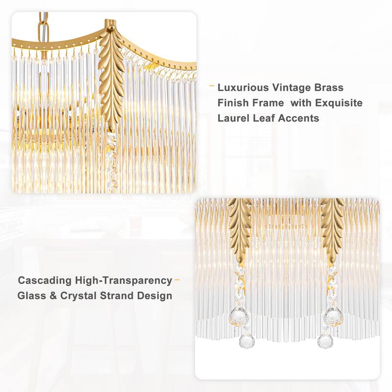 Gold Chandelier Clear Glass Rods & Hanging Crystal Balls Accents