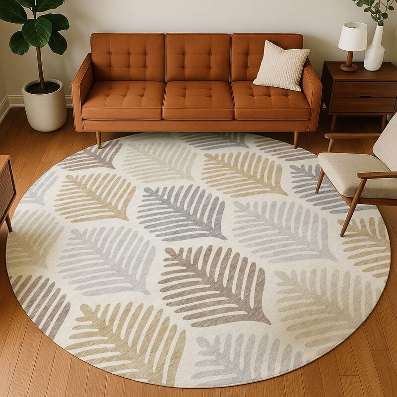 Machine Washable Indoor/ Outdoor Modern Fern Chantille Rug