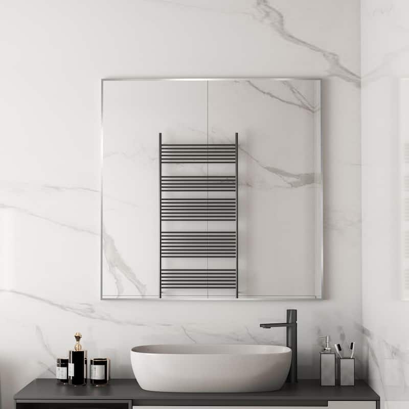Aluminum Alloy Framed Wall Mounted Bathroom Vanity Accent Mirror in - 36" * 36" - Brushed Nickel