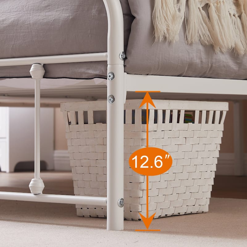 Javlergo White Metal Platform Bed Frame with Headboard and Footboard Quiet Heavy-Duty Frame No Box Spring Needed