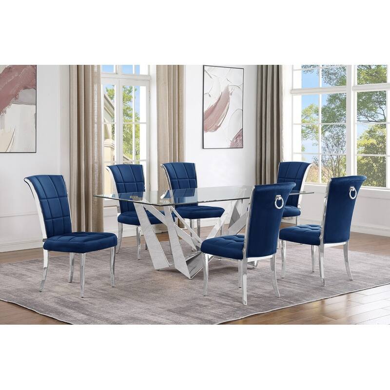 Best Quality Furniture D400/1-SC320-7 Dining Set with 78" 12mm Glass with Bevel