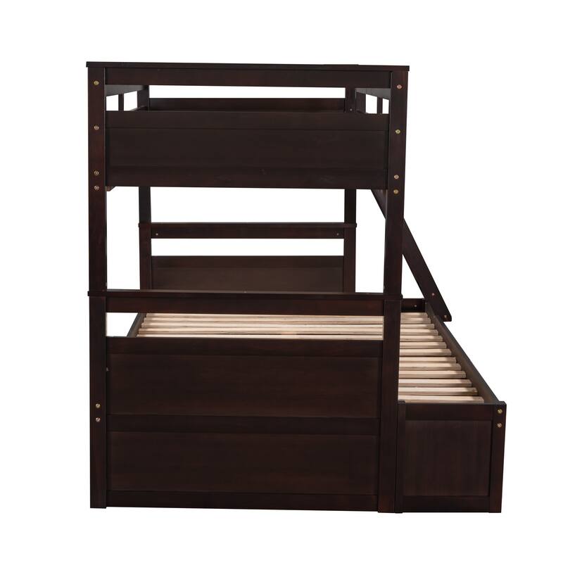 Twin over Full Bunk Bed with Storage Drawers in Espresso Finish