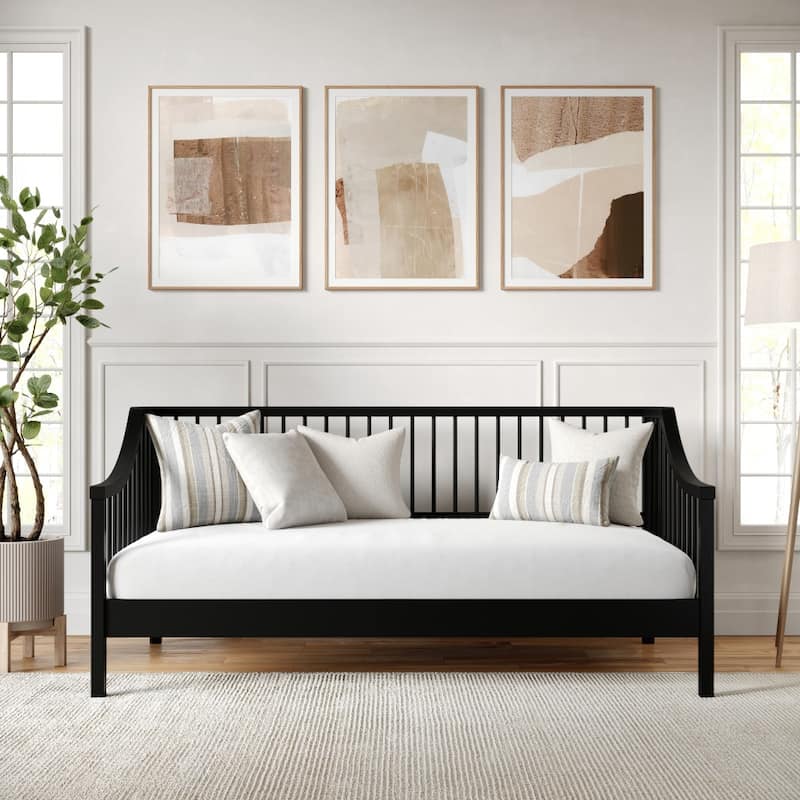 Martha Stewart Solid Wood Platform Daybed with Wooden Spindles - Black