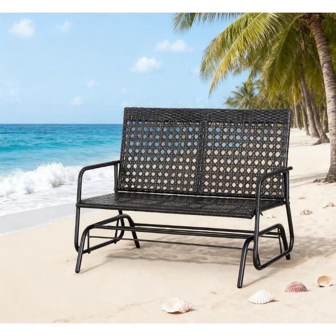 GDFStudio - Adrian Handwoven Outdoor Wicker Glider Bench Smooth Rocking Loveseat