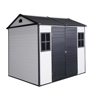 Waterproof Resin Outdoor Storage Shed with Floor, Two Windows, and Lockable Door: Ideal Tool Shed for Garden, Patio, or Backyard