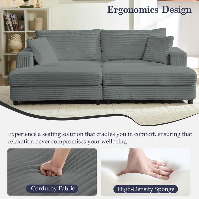 Mixoy 85‘’Corduroy Loveseat Chaise Lounge with Storage Ottoman&Armrests,Upholstered 2-Seater Sleeper Reclining Chair Indoor