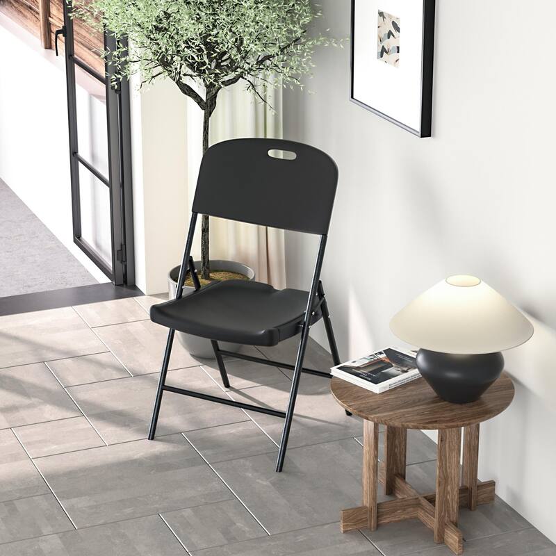 VECELO Black Folding Chairs Set, Metal Dining Chairs, Indoor/Outdoor Use Plastic Seat with Steel Frame