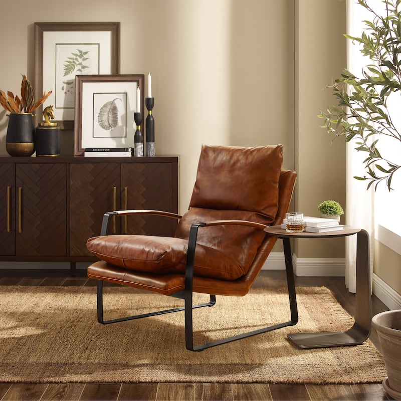 Art Leon Art Leon Comfortable Genuine Leather Accent Lounge Chair with Cushion Seat