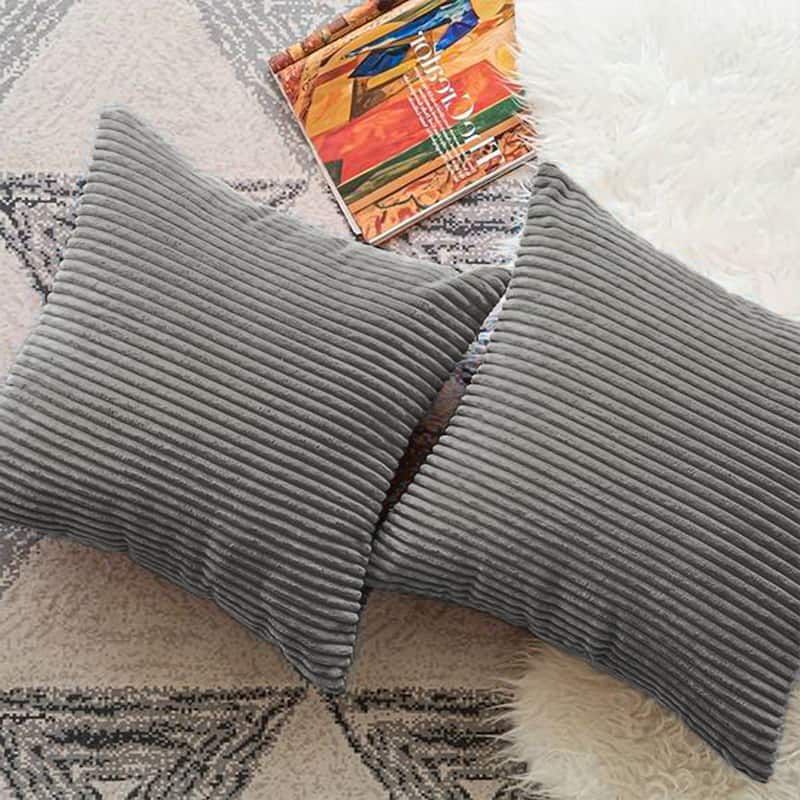 Set of 2 Decorative Corduroy Throw Pillows for Couch & Bed