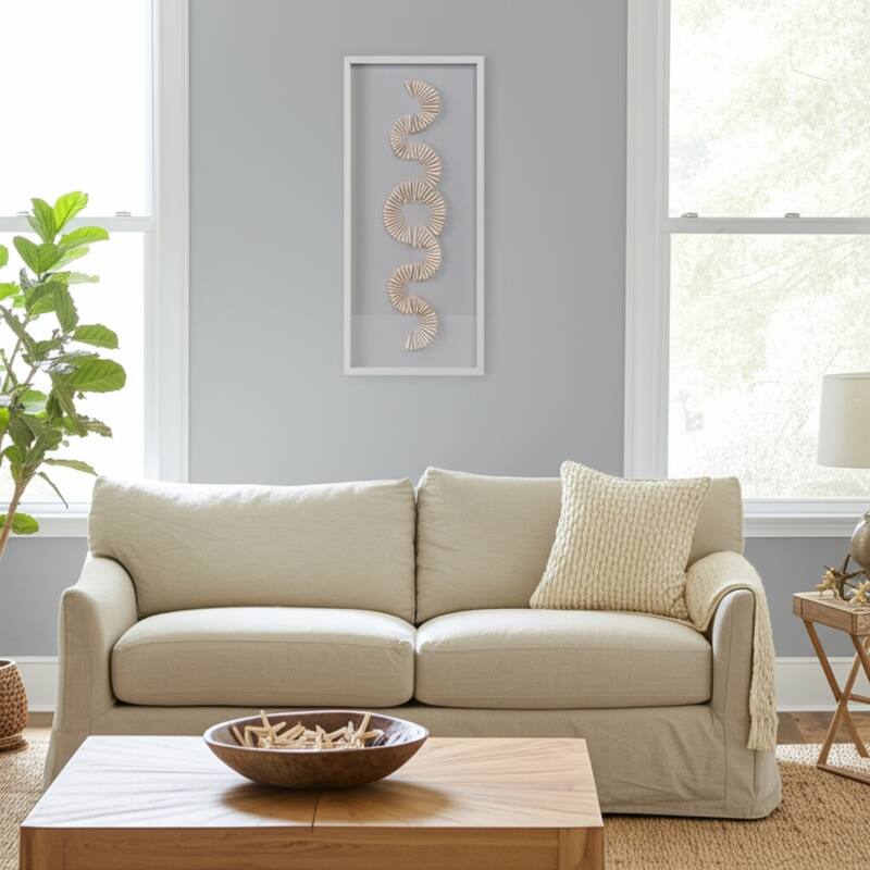 Shell Wood Frame Wall Art Textured Design Home Office - 40" White