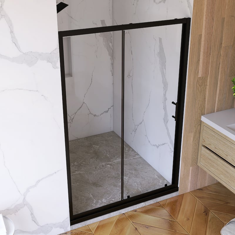 Single Sliding Framed Shower Door in Matte Black