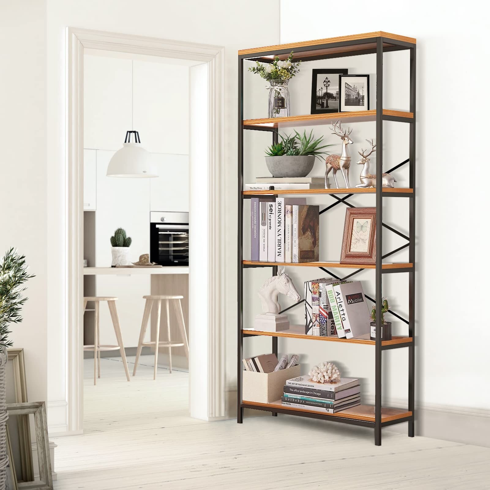 Solid Open Book Shelves 71 Tall Modern Bookshelf 6 Foot Free Standing Display Shelving Unit 5 Tier Industrial Bookcase