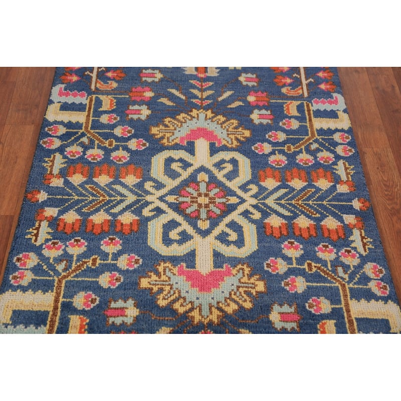 All-Over Blue Oushak Indian Foyer Rug Hand-Knotted Wool Carpet - 3'1"x 5'0"