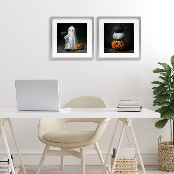 Stupell Vintage Halloween Ghost & Pumpkin Stack Framed Art Design