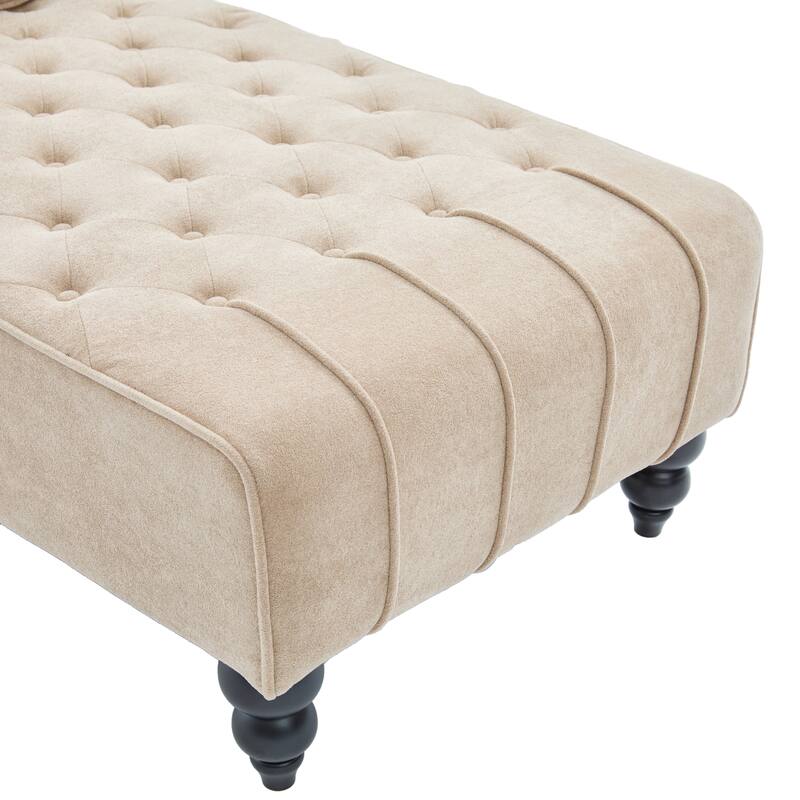 Christopher Knight Home - Classic Indoor Velvet Upholstered Button-Tufted Chaise Lounge Chair with Solid Wood Legs - 54.5"L