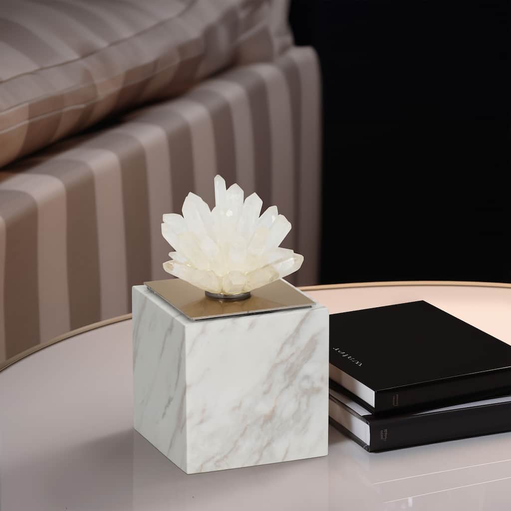 Sagebrook Home 6" Julia Tall Crystal And Marble Block, 6"H - 3" x 3" x 6"