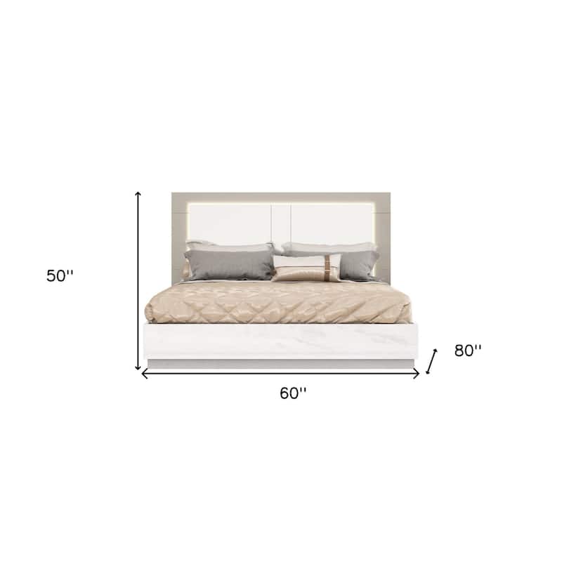 HomeRoots White And Taupe Wood Queen Bed Frame