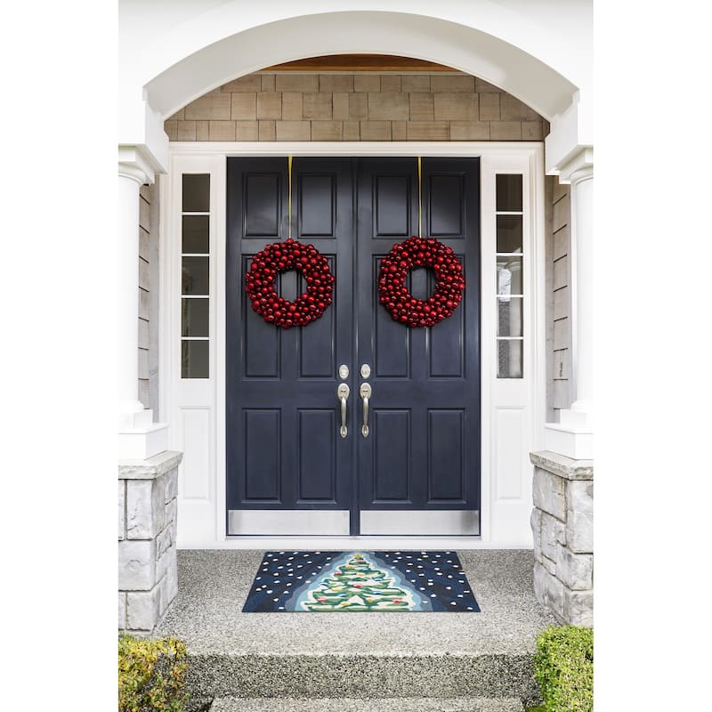 Liora Manne Frontporch Xmas Tree Indoor/Outdoor Rug Midnight 20"X30"