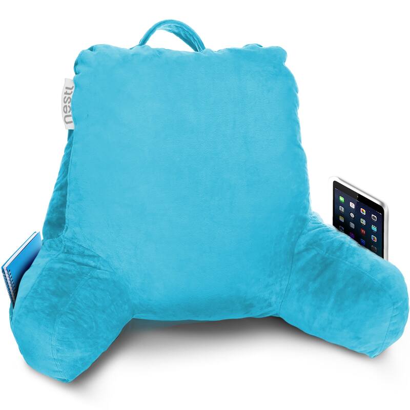 Nestl Memory Foam Reading Pillow with Backrest, Arms and Pockets - Medium - Beach Blue
