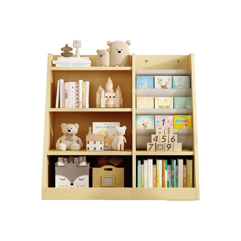 Wooden Toy Storage Organizer Cabinet Natural/ Wood Kids Bookshelf Children Bookcase Toddler Baby Sling Book Rack Shelf