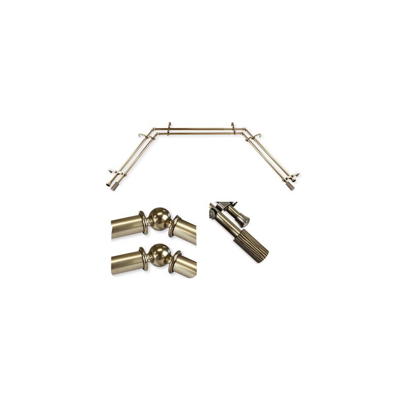 Coastal Cottage Curtain Rods - Adjustable Telescoping Rods & Finials - Antique Brass Hardware Set - M