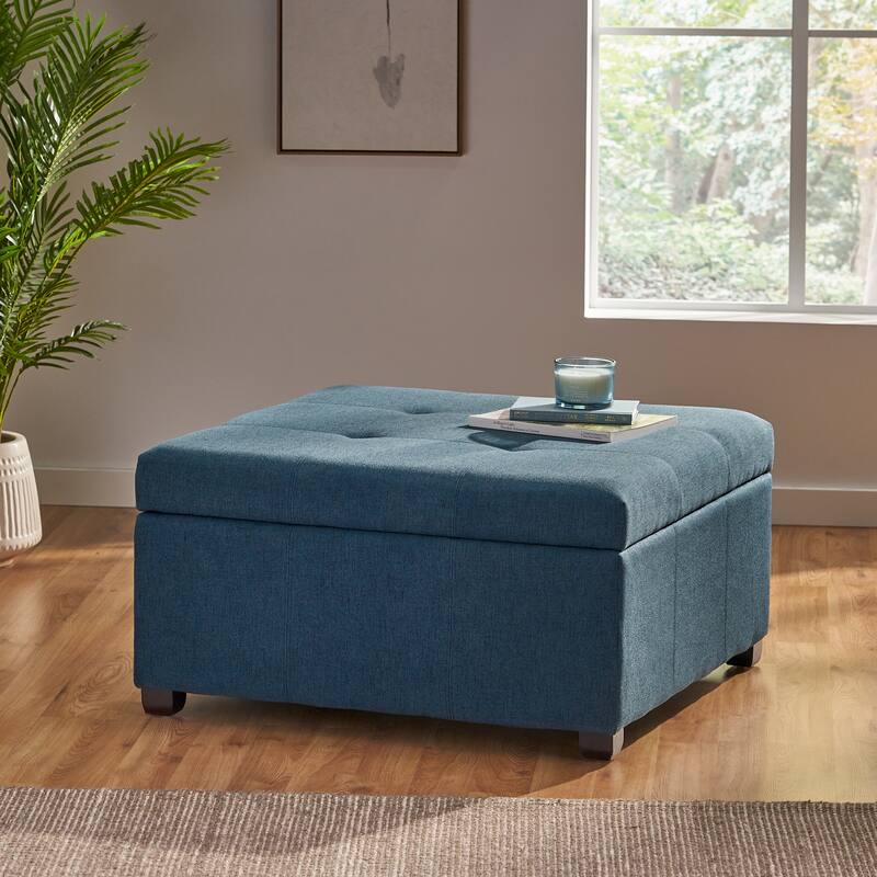 Roomfitters 35" Square Faux Leather Storage Ottoman with Lift-Top, Upholstered Footrest Bench for Living Room or Bedroom