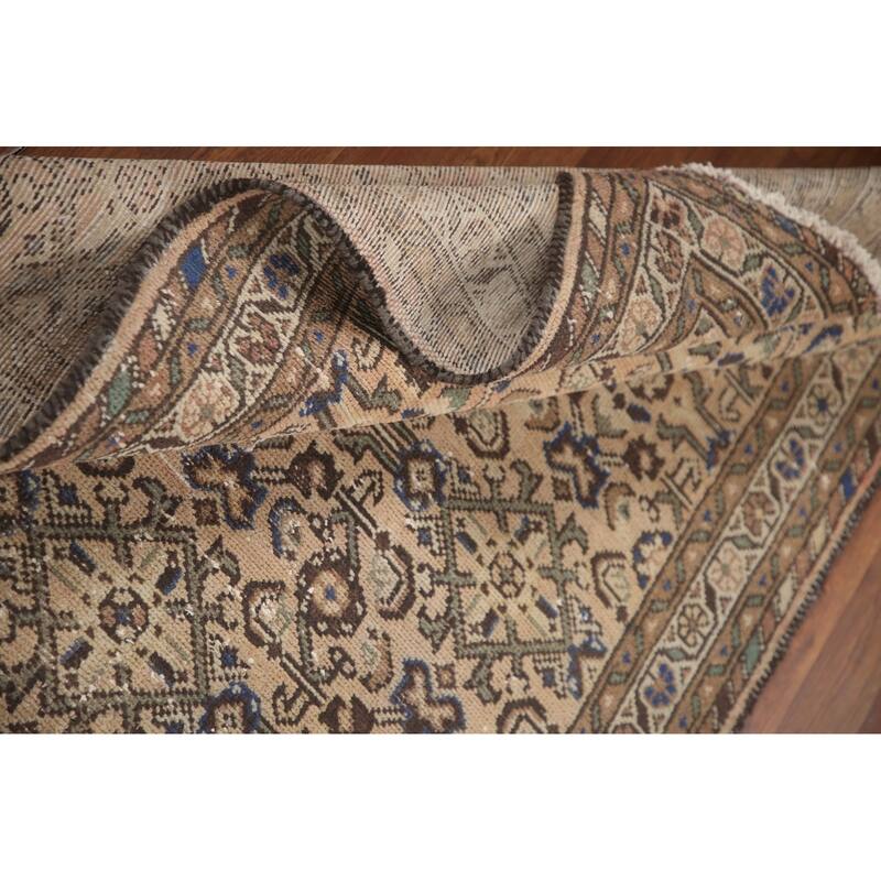 Hand Knotted Oriental 100% Wool Carpet Traditional Geometric Peach Hamedan Runner Rug - 11' 3'' X 3' 6''