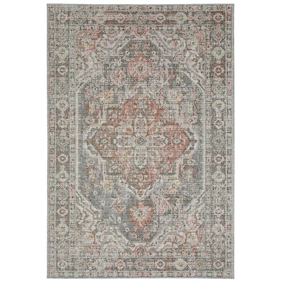 Vista Home Calla Traditional Medallion Grey/ Multi Indoor/Outdoor Area Rug