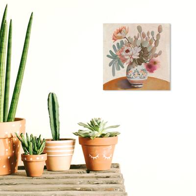 Wynwood Studio Canvas Floral and Botanical Cactus Floral Vase II Pink and Light Pink Traditional Wall Art Canvas Print