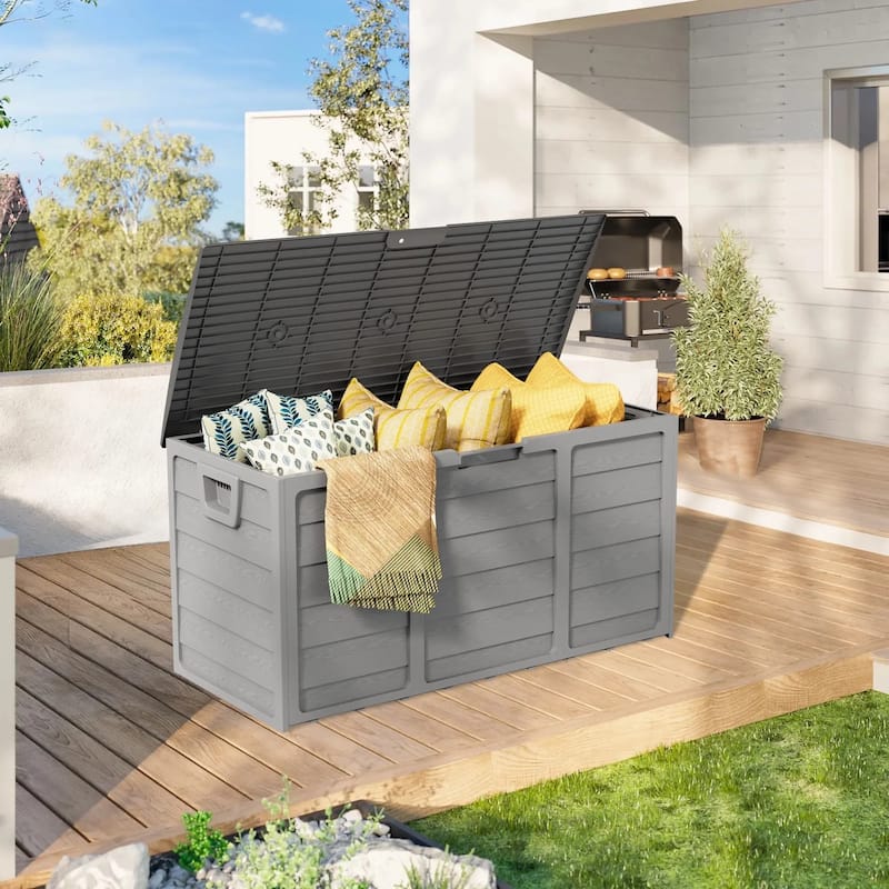 SUNCROWN 75-120 Gallon Weatherproof Resin Outdoor Storage Deck Box for Furniture and Supplies