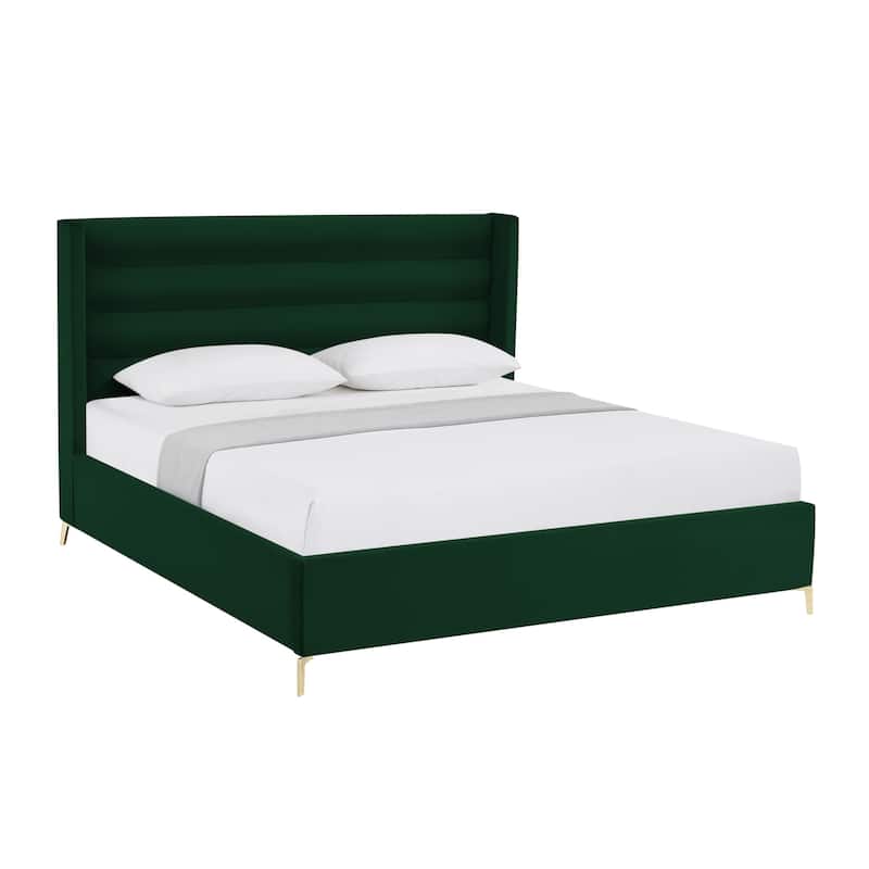 HomeRoots Cream Velvet Upholstered Full Bed Frame