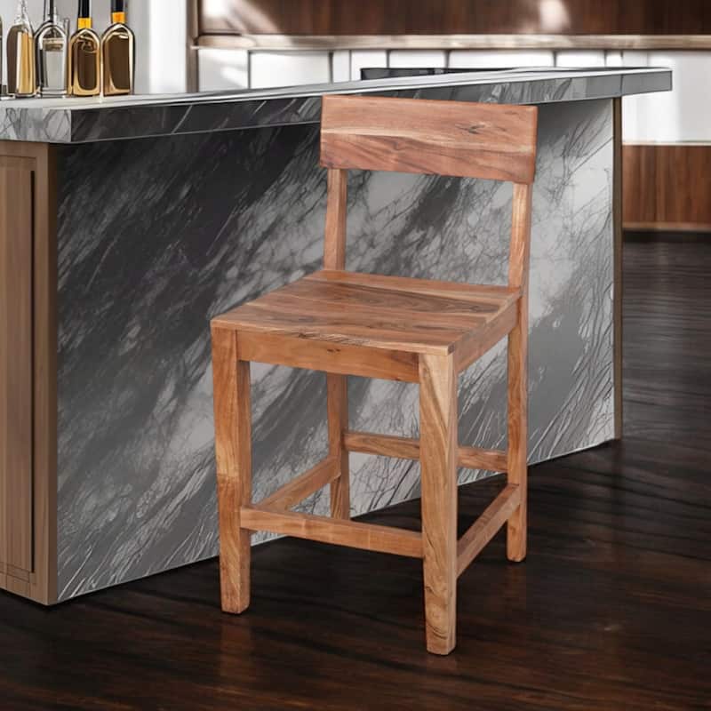 Brown Solid Wood Bar Height Chair with Full Back and Footrest