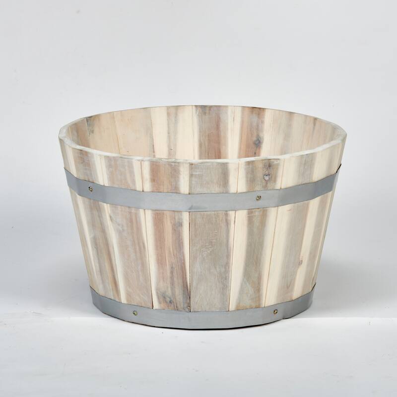 9.5" Nested Wood Barrel Planter with White Oil - 9.5