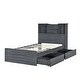 preview thumbnail 8 of 31, Twin Storage Platform Bed with 4 Shelves, 2 Drawers, LED Light, Grey