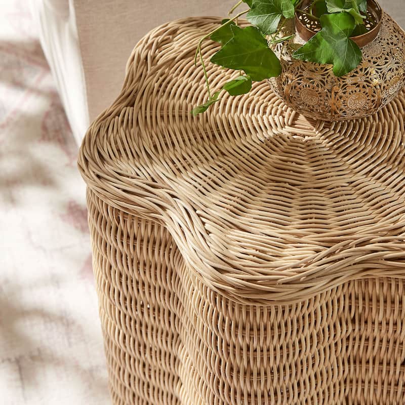 Erika Scalloped Natural Rattan Side Table