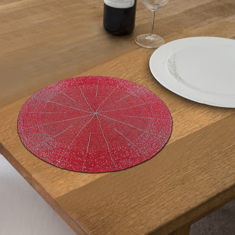 Christmas Beaded Round Placemat Red - Set of 4