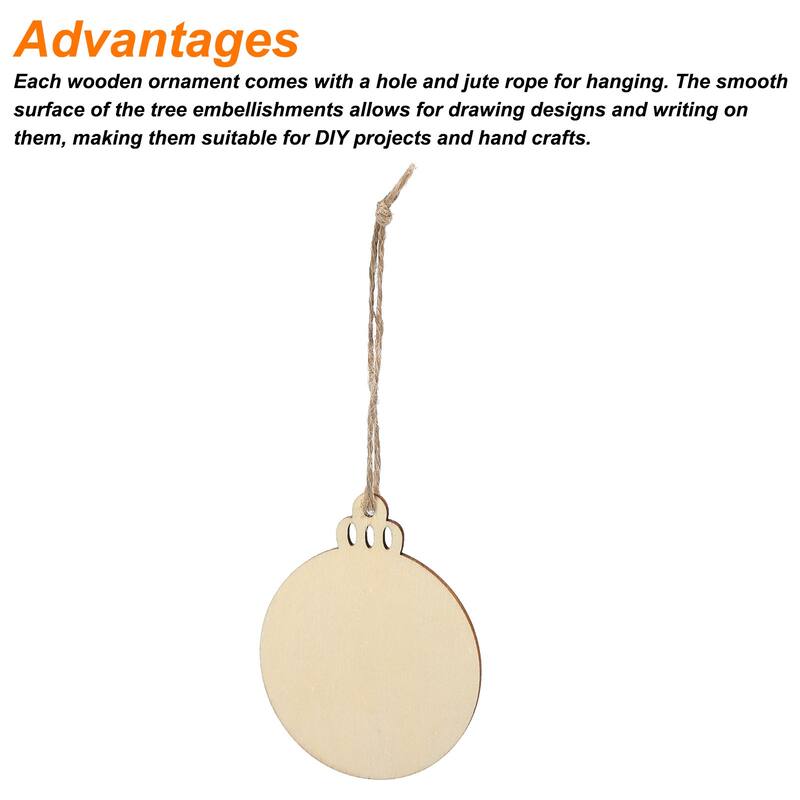 30 Pcs Wooden Christmas Ornaments Paintable Wooden Round Crafts