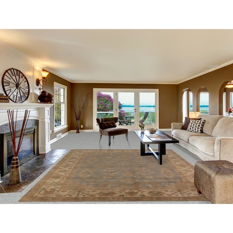 Gray Oushak Indian Area Rug Hand-Knotted Transitional Wool Carpet - 8'5"x 9'11"