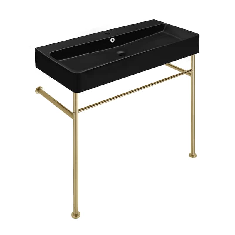 Claire 24 Ceramic Console Sink Matte Black Basin Gold Legs