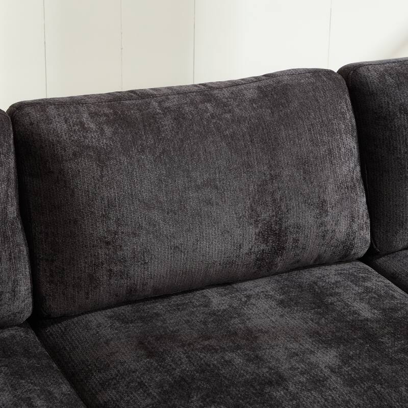 L-Shaped Modular Sectional Sofa with Storage Ottoman, 97" Chenille Corner Couch with USB Ports, Side Pockets