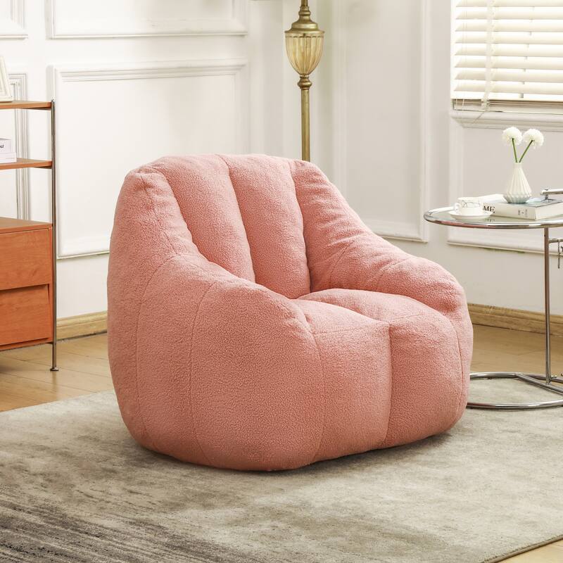 Fluffy Bean Bag Lazy Sofa Chair with Tufted Soft Stuffed Filling & Memory Foam - Pink