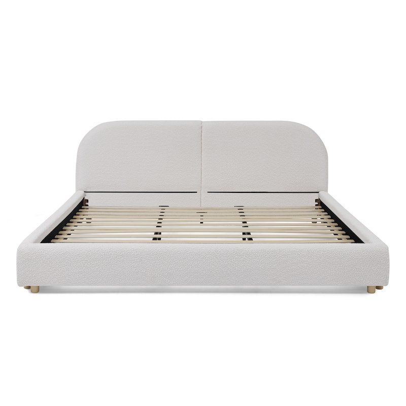 Fabric Upholstered Bed Frame Modern American Platform Bed Frame with Curved Headboard/Sturdy Legs Support/No Box Spring Needed