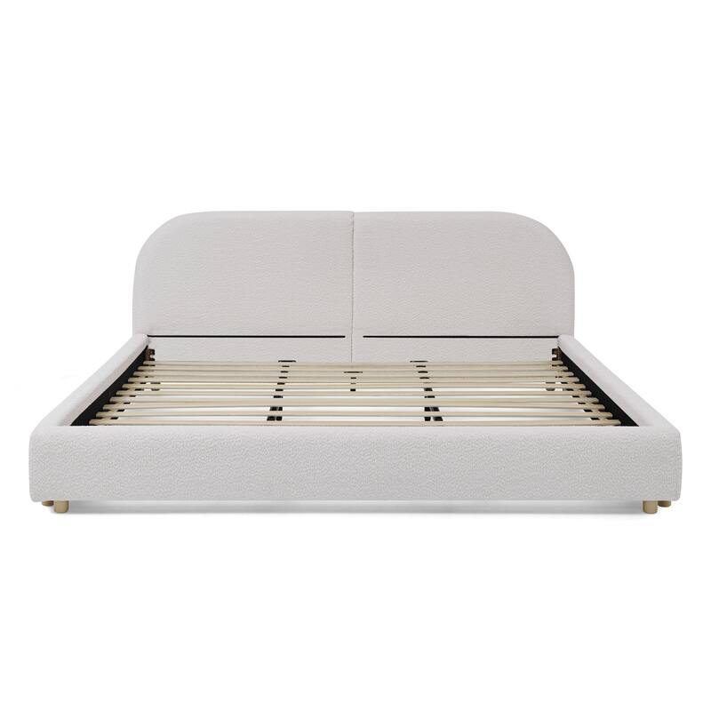 King Size Upholstered Bed Frame, Modern Minimalist Style with Tall Curved Headboard, Premium Circle Yarn Fabric