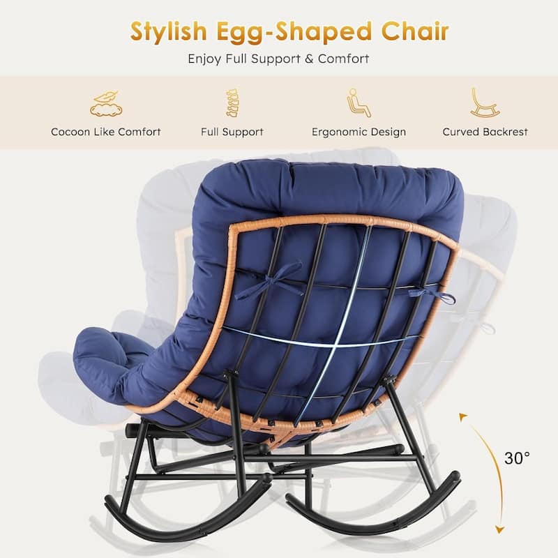 Papasan Rocking Sofa Chair with Extendable Footrest for Porch, Lawn, Bedroom and Living Room
