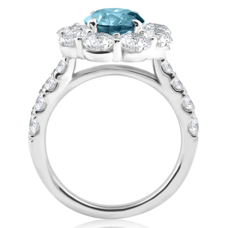 3 1/2Ct TW Blue & White Diamond Halo Engagement Ring White Gold Lab Grown