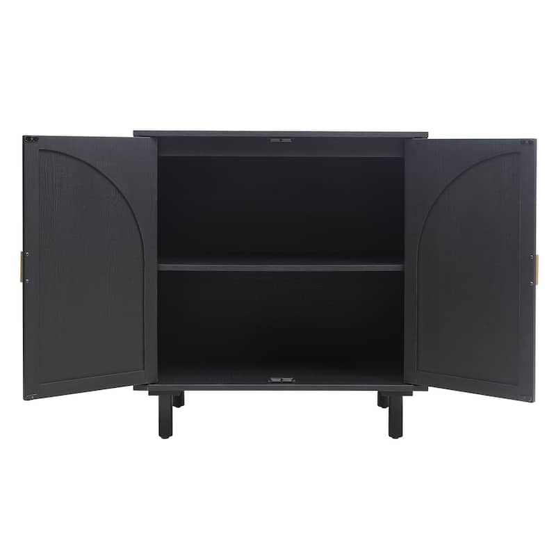 Roomfitters Modern 2 Door Accent Cabinet with Rattan Doors, Storage Sideboard for Living Room, Bedroom, Study, Black