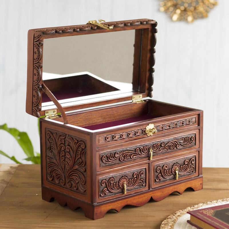 Novica Handmade Paradise Memories Leather And Wood Jewelry Box