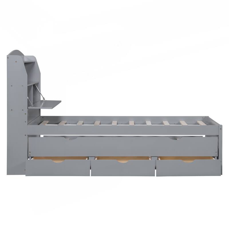 Innovative Twin Size Wooden Platform Bed with Multiple Storage Options