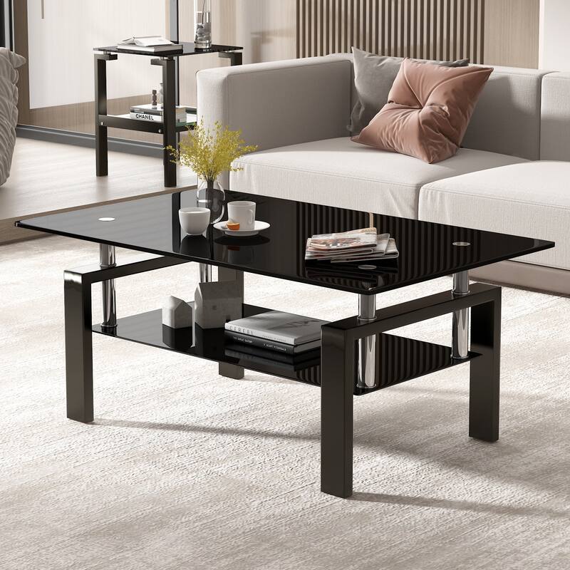 Tempered Glass 2-Layers Coffee End Table