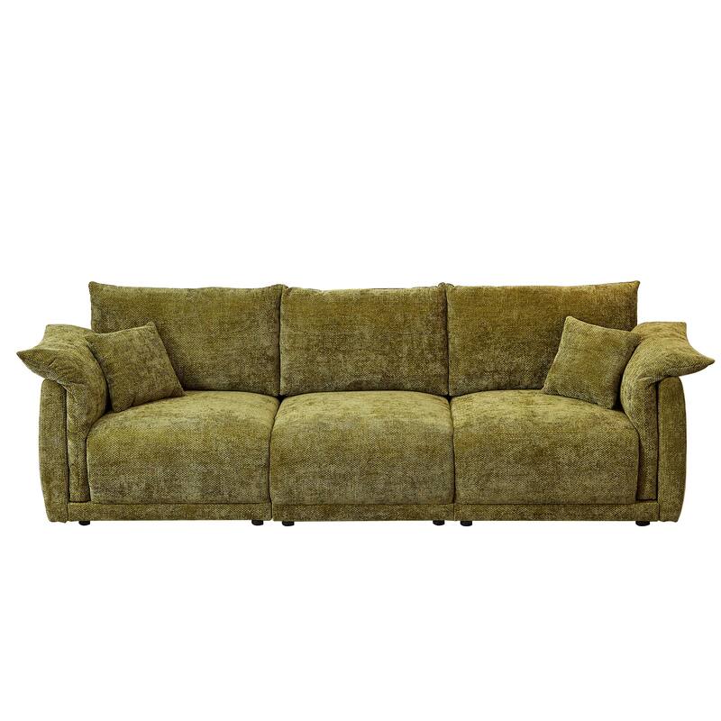 98.5" Fabric Modern Minimalist 3-Seater Sofa with 2 Pillows